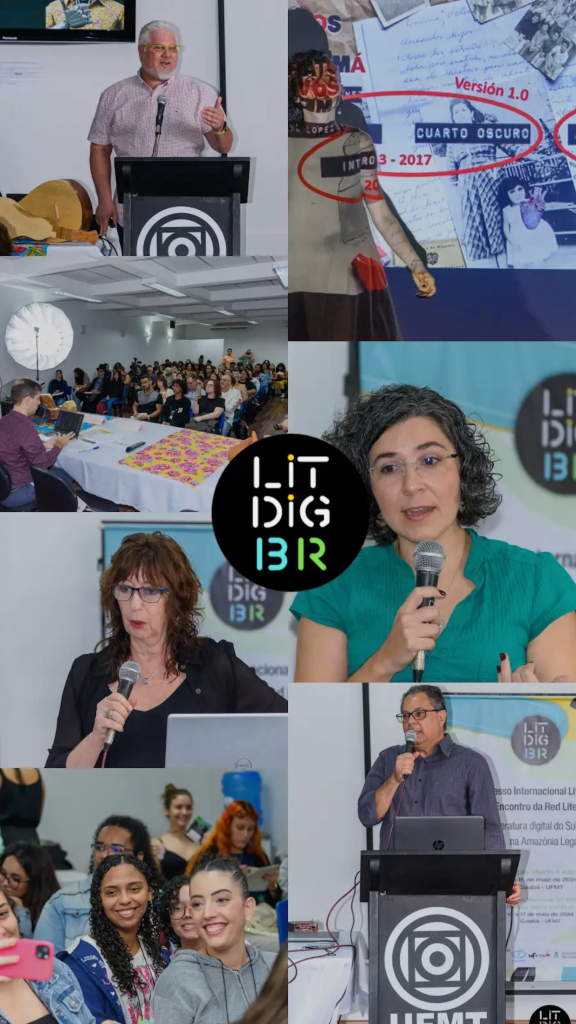 Imagens de pessoa e eventos com o logo ao centro